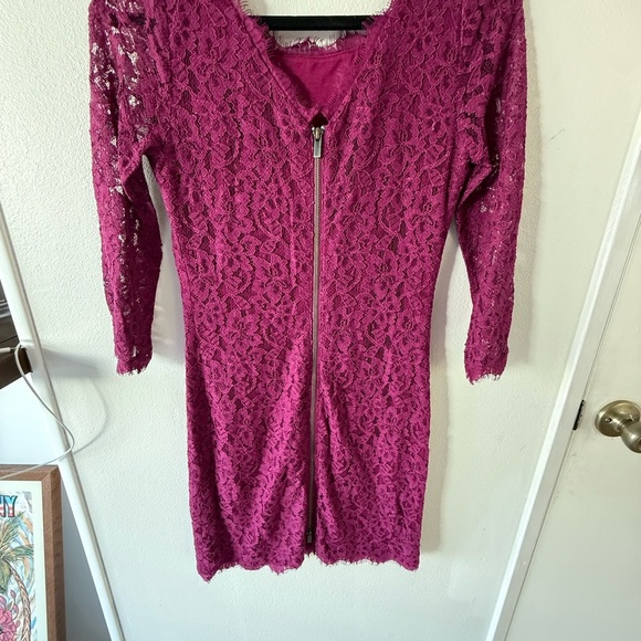 Diane Von Furstenberg Fuchsia Celebrity Zaria Lace 3/4Sleeve Dress - Picture 5 of 7